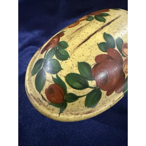 Vintage Hand Painted Trinket Dish Box w/ Lid Floral Small * Small Chip Under Lid - Picture 5 of 7